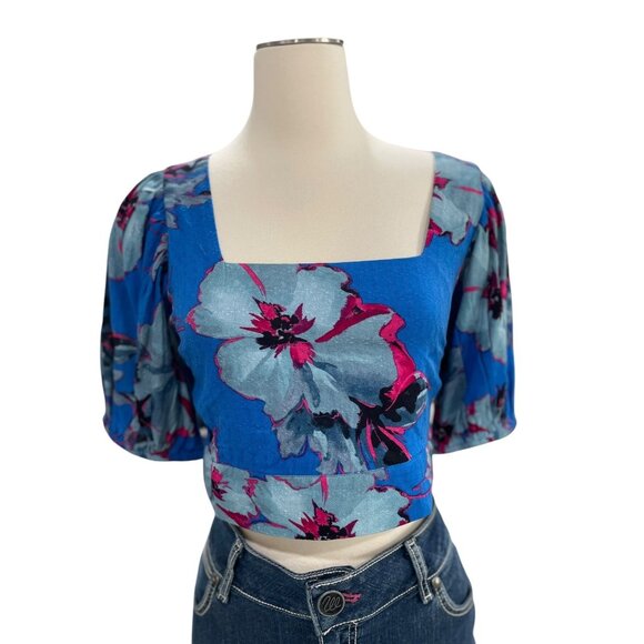 Band Of The Free Floral Smocked Crop Top Puff Sleeve Open Back Boho Y2K Retro - Picture 4 of 7